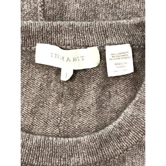SOLD INHABIT Light Brown Crew Neck Cashmere Sweater Size Large - Picture 8 of 8